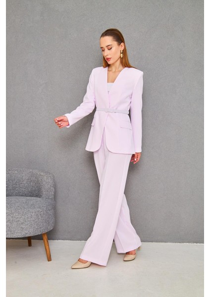 Kemerli V Yaka Takım Pudra modelleri