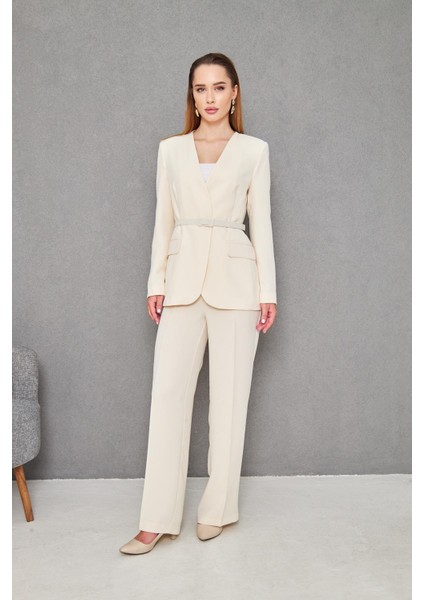 Kemerli V Yaka Takım Bej fırsatları