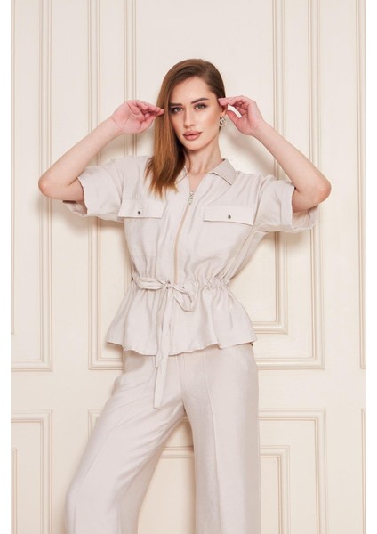 Fermuarlı Cep Detay Modal Ikili Takım Bej fiyatları