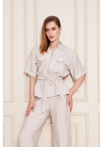 Fermuarlı Cep Detay Modal Ikili Takım Bej indirimleri