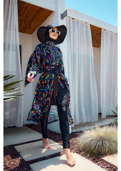 Remsa Tesettür Mayo Üzerine Tek Kaftan Kimono Pareo SIYAH04 RP035 Yağmur fiyatları