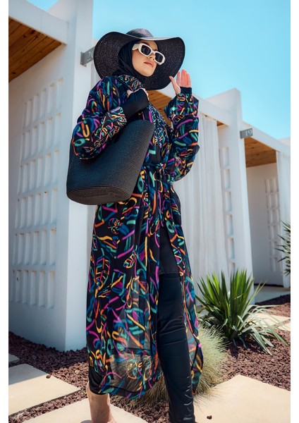 Remsa Tesettür Mayo Üzerine Tek Kaftan Kimono Pareo SIYAH04 RP035 Yağmur fırsatları