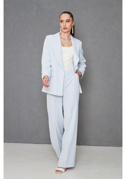 Kısa Kol Nikel Düğmeli Krep Takım Bebe Mavi