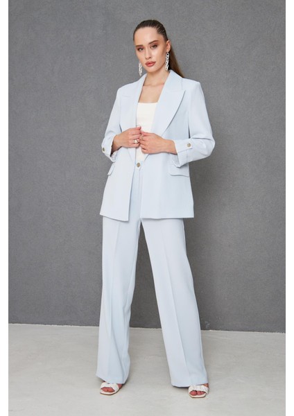 Kısa Kol Nikel Düğmeli Krep Takım Bebe Mavi