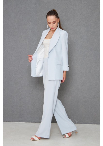 Kısa Kol Nikel Düğmeli Krep Takım Bebe Mavi