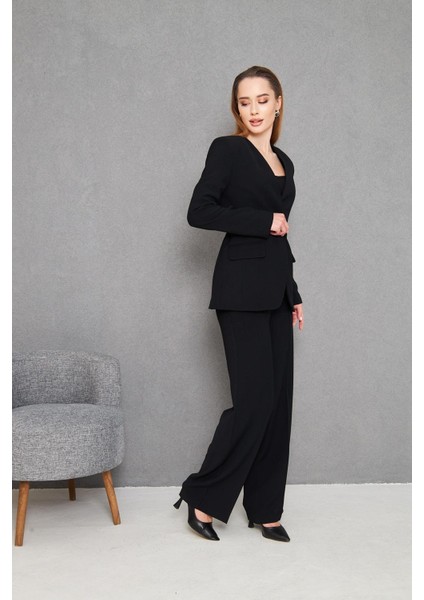 Kemerli V Yaka Takım Siyah indirimleri