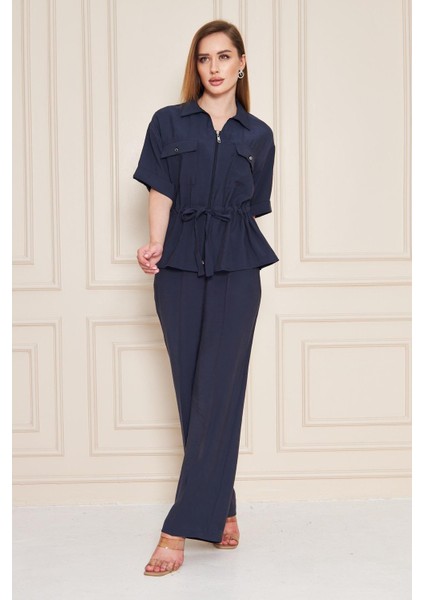 Fermuarlı Cep Detay Modal Ikili Takım Lacivert