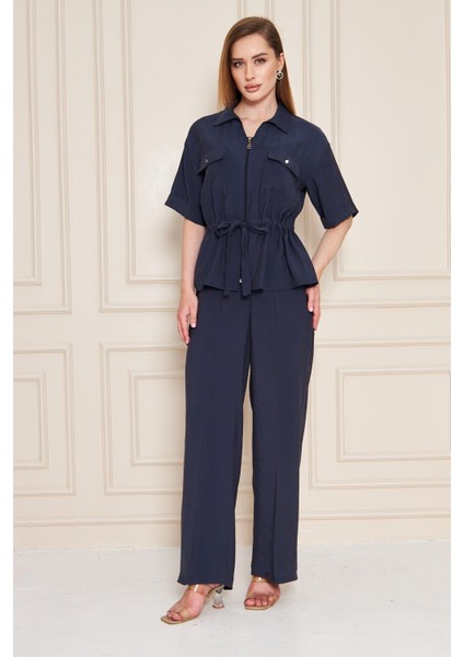 Fermuarlı Cep Detay Modal Ikili Takım Lacivert fırsatları