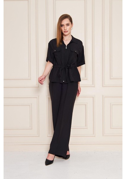 Fermuarlı Cep Detay Modal Ikili Takım Siyah