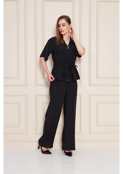 Fermuarlı Cep Detay Modal Ikili Takım Siyah modelleri