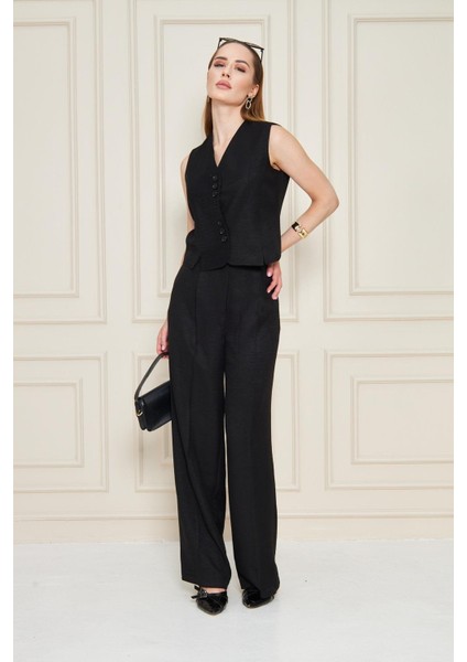 Keten Yelekli Takım Siyah