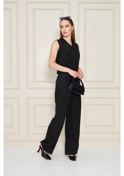 Keten Yelekli Takım Siyah fırsatları