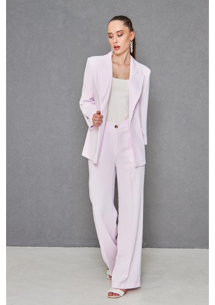 Kısa Kol Nikel Düğmeli Krep Takım Pudra