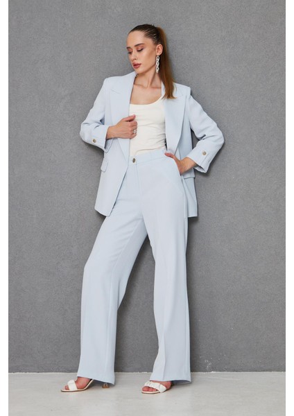 Kısa Kol Nikel Düğmeli Krep Takım Bebe Mavi