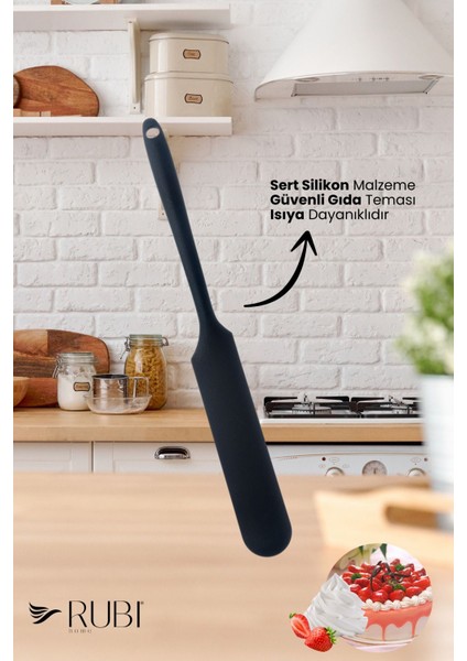 Siyah Sert Silikon Isıya Dayanıklı Krema Spatulası, 1 Adet