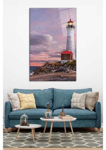 Deniz Feneri ve Ev Dikey Cam Tablo, Modern Ev Ofis Dekoru, Hediyelik Duvar Dekorasyonu, Kırılmaz Cam fiyatları