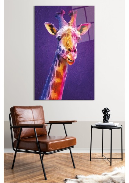 Renkli Zürafa Portresi Dikey Cam Tablo, Modern Ev Dekoru, Hediyelik Duvar Dekorasyonu, Kırılmaz Cam fiyatları