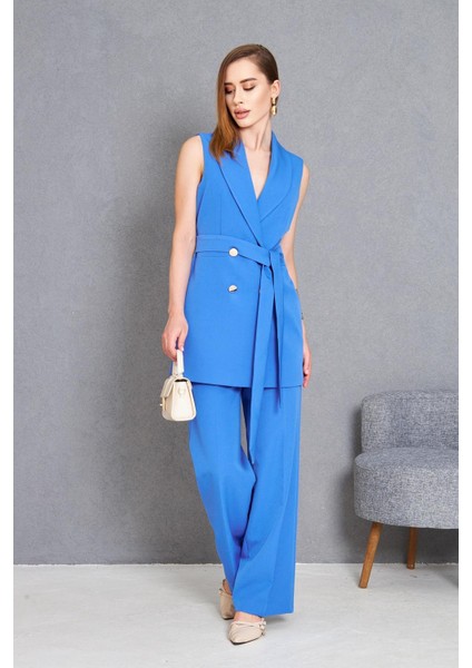 Gold Düğme Kuşaklı Yelek Takım Indigo fiyatları