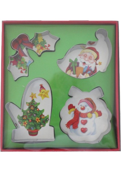 Yılbaşı Temalı 4'lü Metal Kurabiye Kesme Seti, Gri Renk