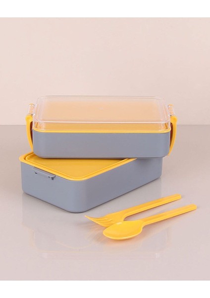 Çift Katlı Gri Beslenme Kabı, Kullanışlı ve Şık Tasarım