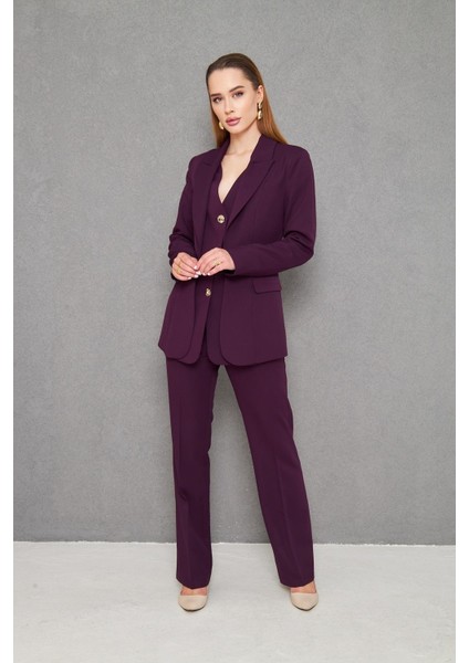 Yelek Görünümlü 3 Gold Düğme Takım Mürdüm fiyatları