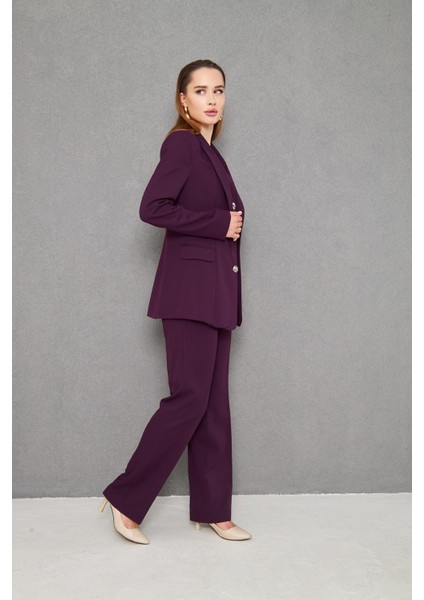 Yelek Görünümlü 3 Gold Düğme Takım Mürdüm indirimleri