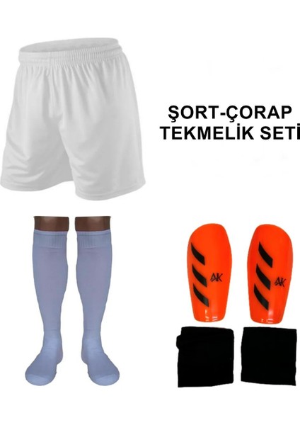 Lüx Beyaz Futbol Şort Çorap Tekmelik Seti