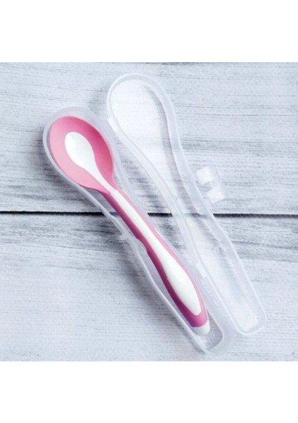 Yumuşak Uçlu Taşıma Kutulu Mama Kaşığı, Pembe ve Turuncu Renkli