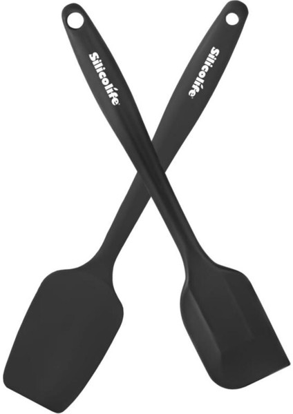 Isıya Dayanıklı, Yapışmaz Silikon Spatula ve Kaşık 2'li Set, Büyük ve Şık Siyah Renk modelleri