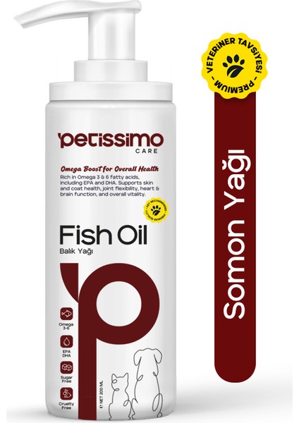 Kedi ve Köpekler Için Balık Yağı - Omega 3-6 Içerikli Tüy ve Genel Sağlık Destekleyici - 200 ml