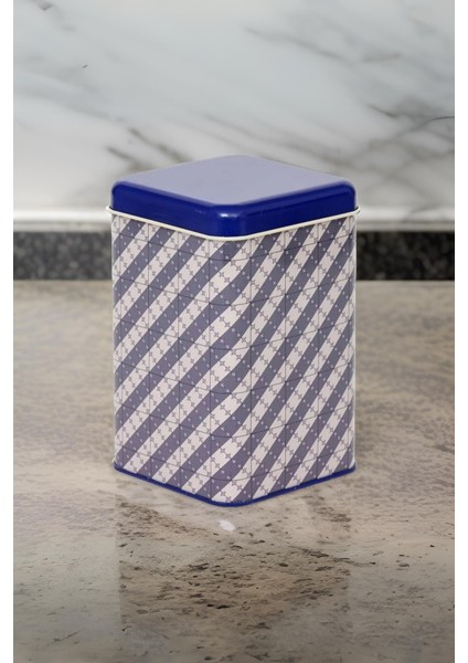 Mor Ekose Çizgili Kare Metal Saklama Kabı 11X11 cm