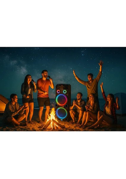 Kamp – Parti – Karaoke Için Dev Speaker | 3000W LED Işıklı Bluetooth Hoparlör | 2 Mikrofonlu