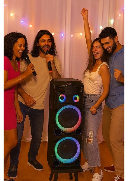 Kamp – Parti – Karaoke Için Dev Speaker | 3000W LED Işıklı Bluetooth Hoparlör | 2 Mikrofonlu modelleri