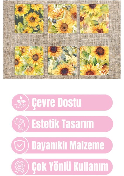 Doğa Temalı Ayçiçekleri Baskılı 6'lı Ahşap Kare Bardak Altlığı Seti fiyatları