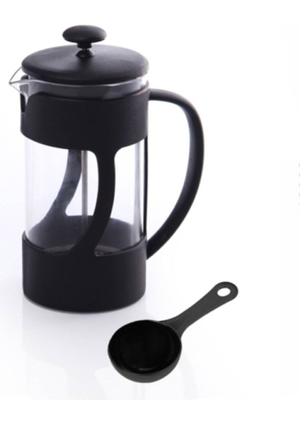 350ML Siyah Plastik French Press Ölçü Kaşıklı, Pratik ve Şık Kahve Demleme Aracı