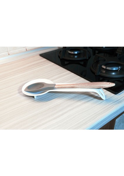 Beyaz ve Kırçıllı Tasarımlı Kepçe ve Kaşık Altlığı Seti