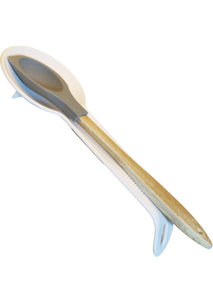 Beyaz ve Kırçıllı Tasarımlı Kepçe ve Kaşık Altlığı Seti fırsatları