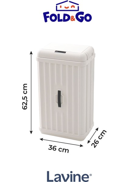 Fold&go 50 Lt Sensörlü Çöp Kovası Portatif Katlanabilir Büyük Boy Premium ”beyaz”