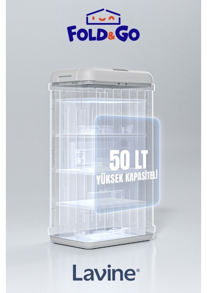 Fold&go 50 Lt Sensörlü Çöp Kovası Portatif Katlanabilir Büyük Boy Premium ”beyaz”