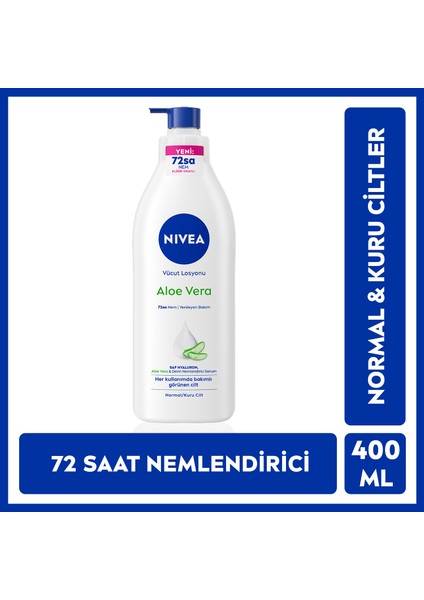 Aloe Vera Vücut Losyonu 400ml, Normal / Kuru Ciltler için, Derinlemesine Nemlendirici Serum ve Aloe vera ile 48 Saat Vücut Nemlendirme