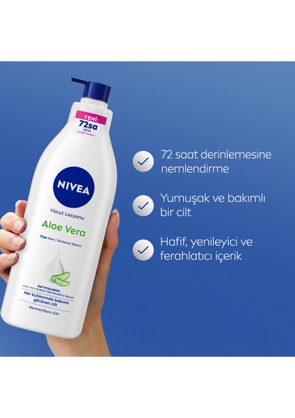 Aloe Vera Vücut Losyonu 400ml, Normal / Kuru Ciltler için, Derinlemesine Nemlendirici Serum ve Aloe vera ile 48 Saat Vücut Nemlendirme fırsatları