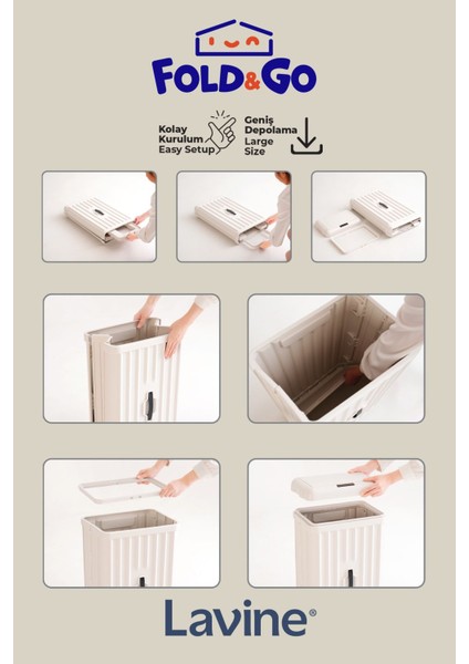 Fold&go 50 Lt Sensörlü Çöp Kovası Portatif Katlanabilir Büyük Boy Premium ”beyaz”