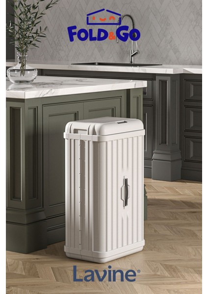 Fold&go 50 Lt Sensörlü Çöp Kovası Portatif Katlanabilir Büyük Boy Premium ”beyaz”