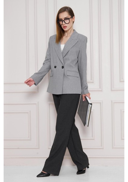 2 Düğmeli Kruvaze Poliviskon Ceket Gri