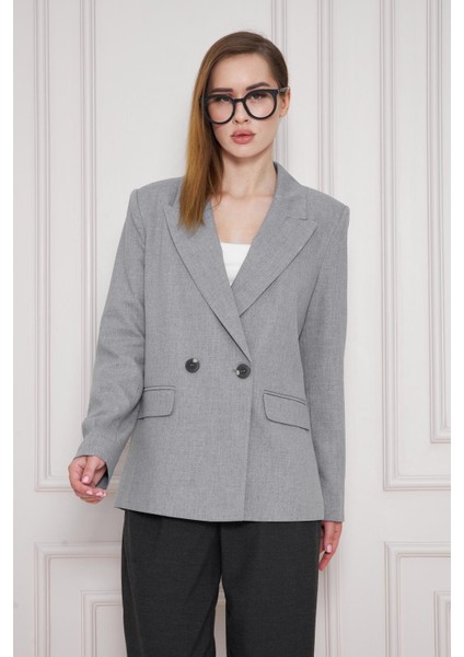 2 Düğmeli Kruvaze Poliviskon Ceket Gri fiyatları