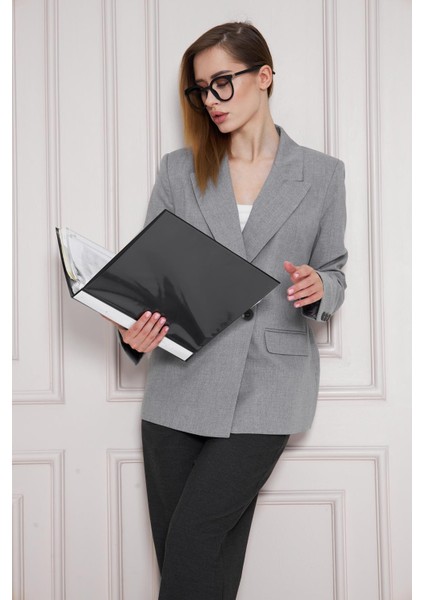 2 Düğmeli Kruvaze Poliviskon Ceket Gri modelleri