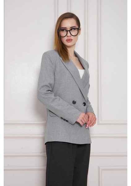 2 Düğmeli Kruvaze Poliviskon Ceket Gri fırsatları