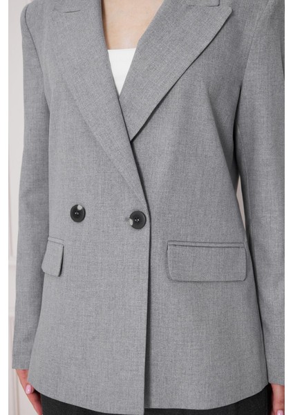 2 Düğmeli Kruvaze Poliviskon Ceket Gri indirimleri