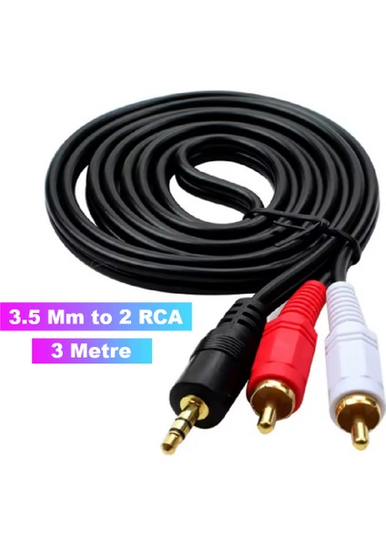 2 Rca Aux 3.5mm To 2rca Stereo Lale Aux Ses Kablosu (3 Metre)