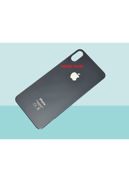 - iPhone Xs Max Arka Pil Batarya Kapağı - Cam Kapak Geniş Lens Deliği - Siyah